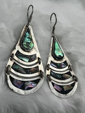 Vintage Taxco Abalone Inlay Dangle Earrings